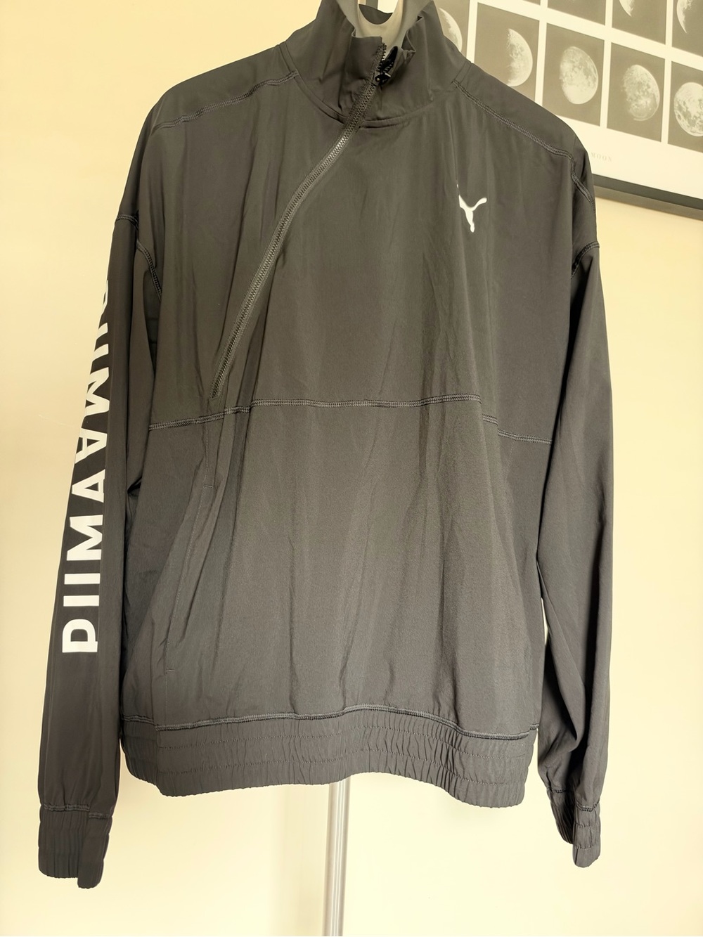 Puma Black Men's Zip-Front Windbreaker with White BrandingXL